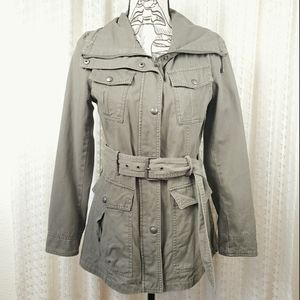 Guess Army Green Utility Belted Trench Style Jacket Size Small